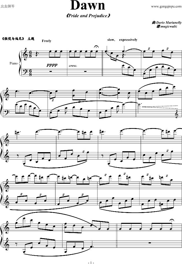 Dawn钢琴曲谱（图1）
