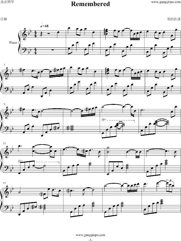 Remembered钢琴曲谱（图1）