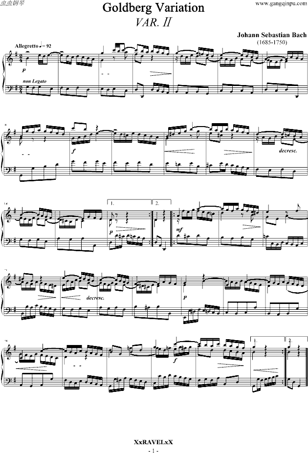 哥德堡变奏曲-Var.2钢琴曲谱（图1）