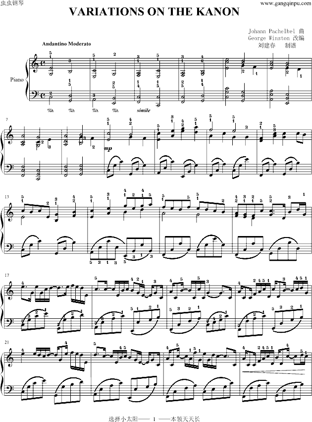 Variations on the Kanon-带指法钢琴曲谱（图1）