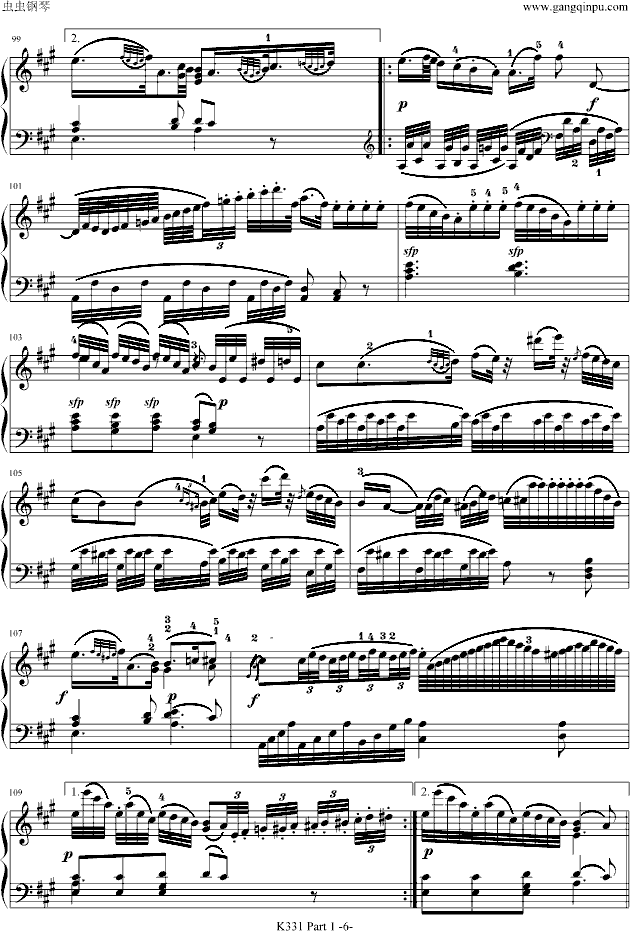 A大调奏鸣曲-带指法(第一乐章)钢琴曲谱（图6）