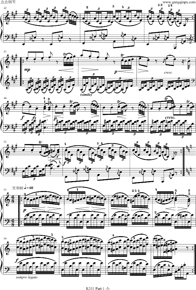 A大调奏鸣曲-带指法(第一乐章)钢琴曲谱（图3）