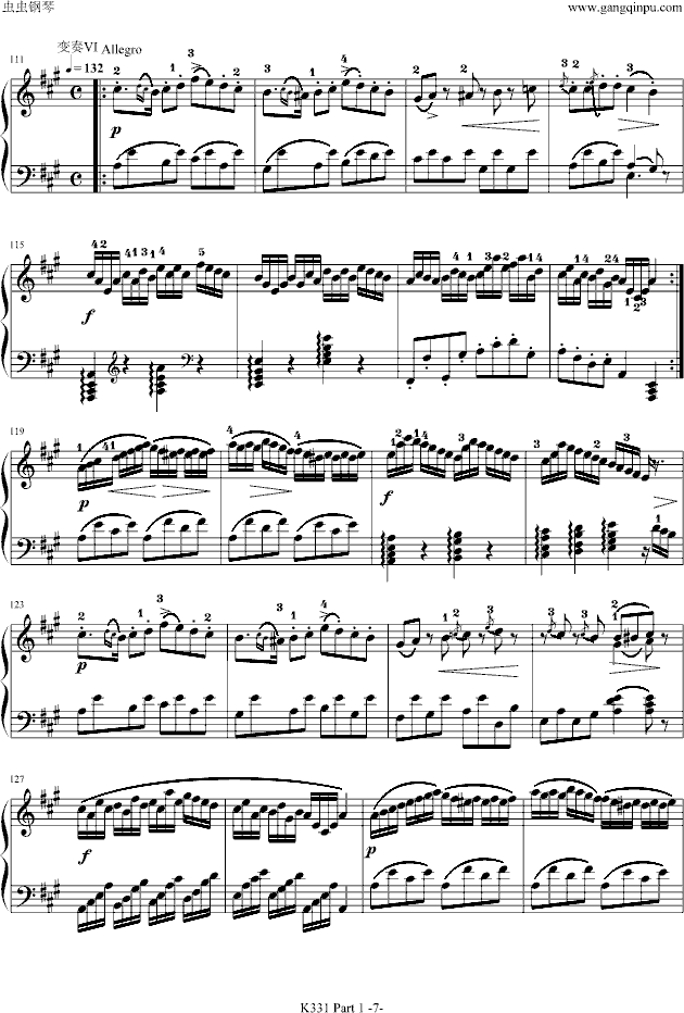 A大调奏鸣曲-带指法(第一乐章)钢琴曲谱（图7）