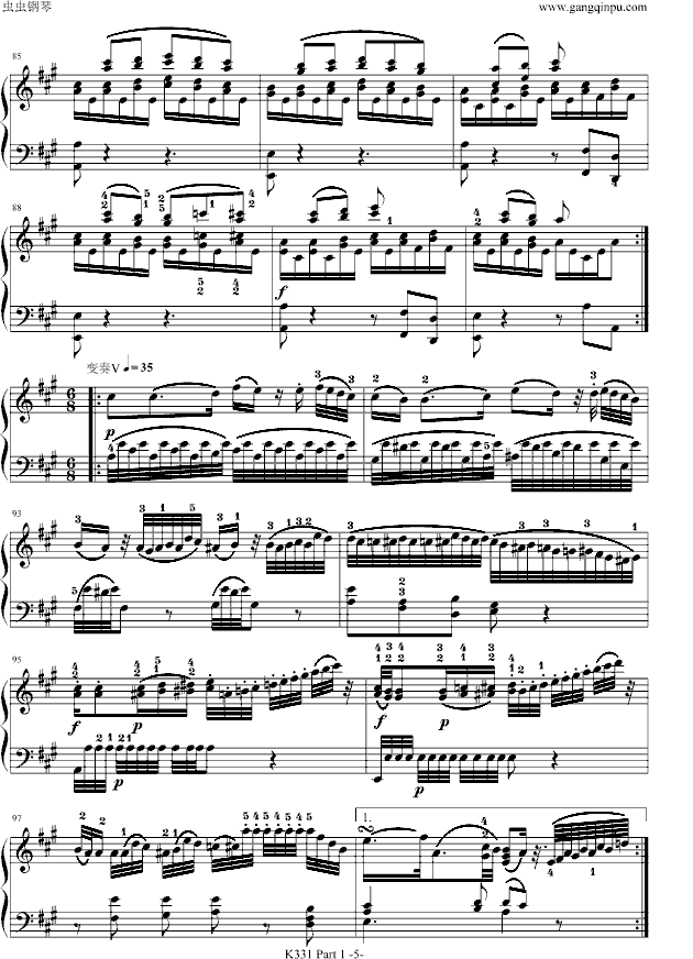A大调奏鸣曲-带指法(第一乐章)钢琴曲谱（图5）