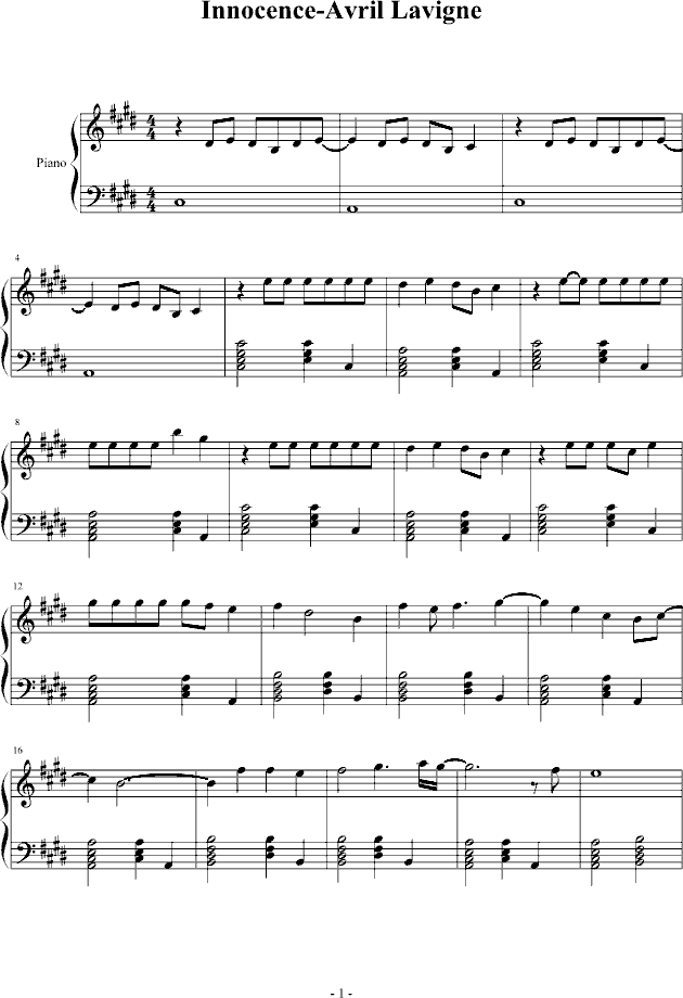 innocence钢琴曲谱（图1）