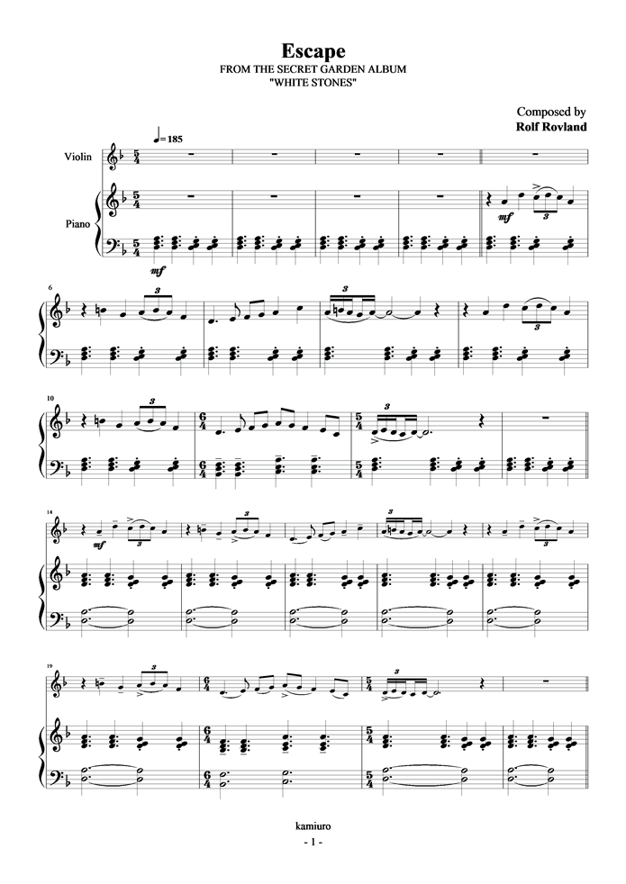 Escape钢琴曲谱（图1）
