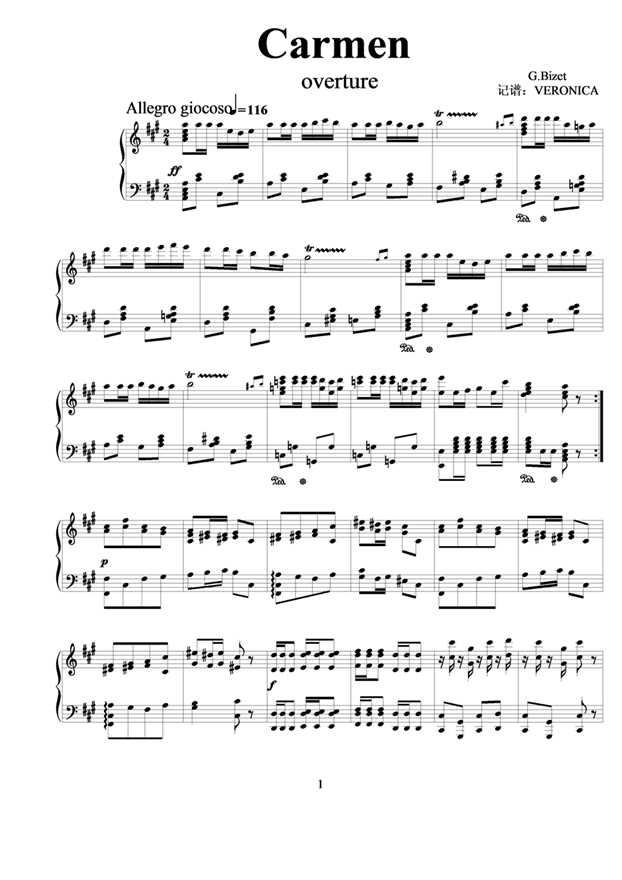 Carmen钢琴曲谱（图1）