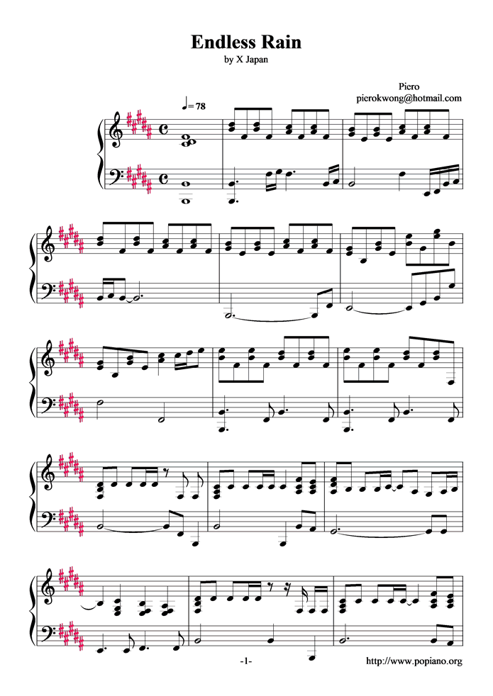 Endless Rain钢琴曲谱（图1）