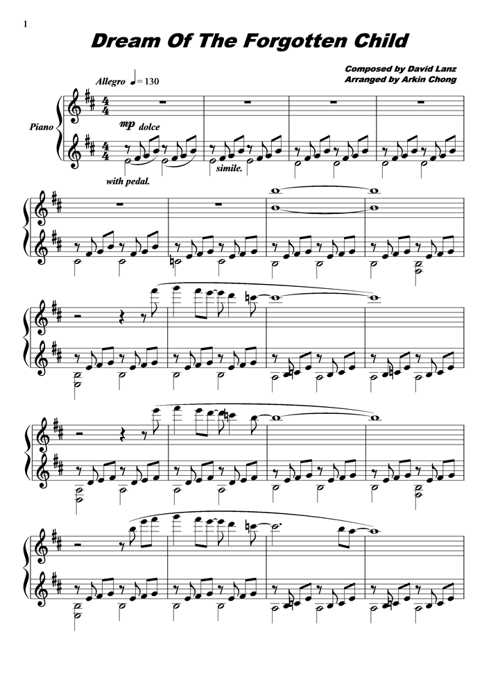 dream of the forgotten child钢琴曲谱（图1）