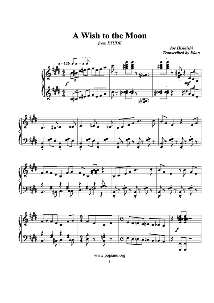 A Wish to the Moon钢琴曲谱（图1）