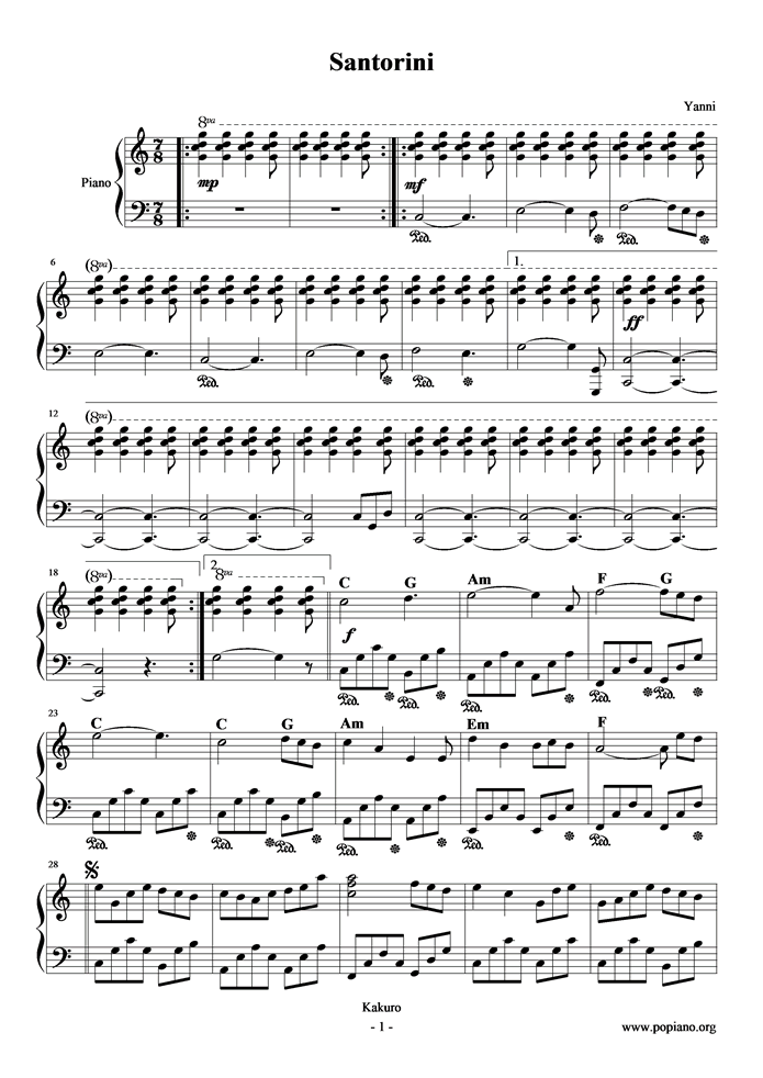 Santorini钢琴曲谱（图1）