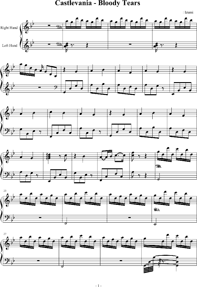 Castlevania - Bloody Tears钢琴曲谱（图1）