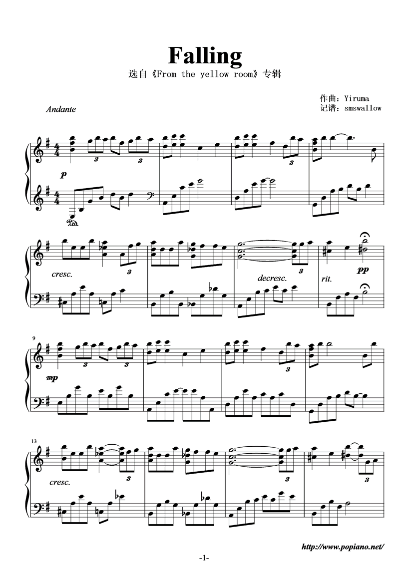 Falling钢琴曲谱（图1）