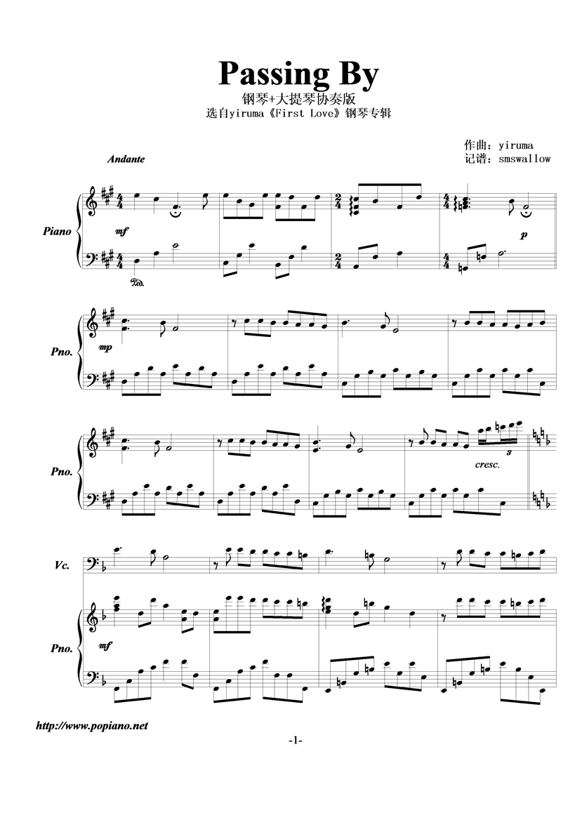Passing By钢琴曲谱（图1）
