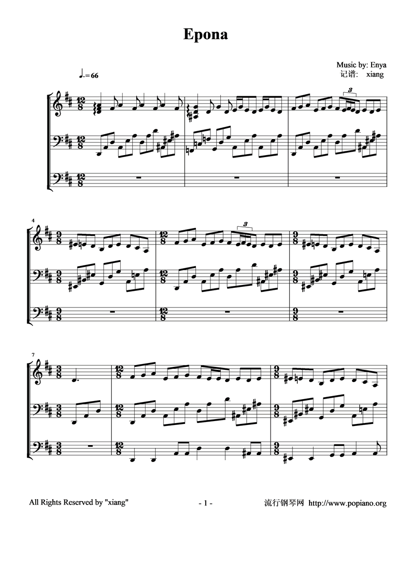 Epona钢琴曲谱（图1）