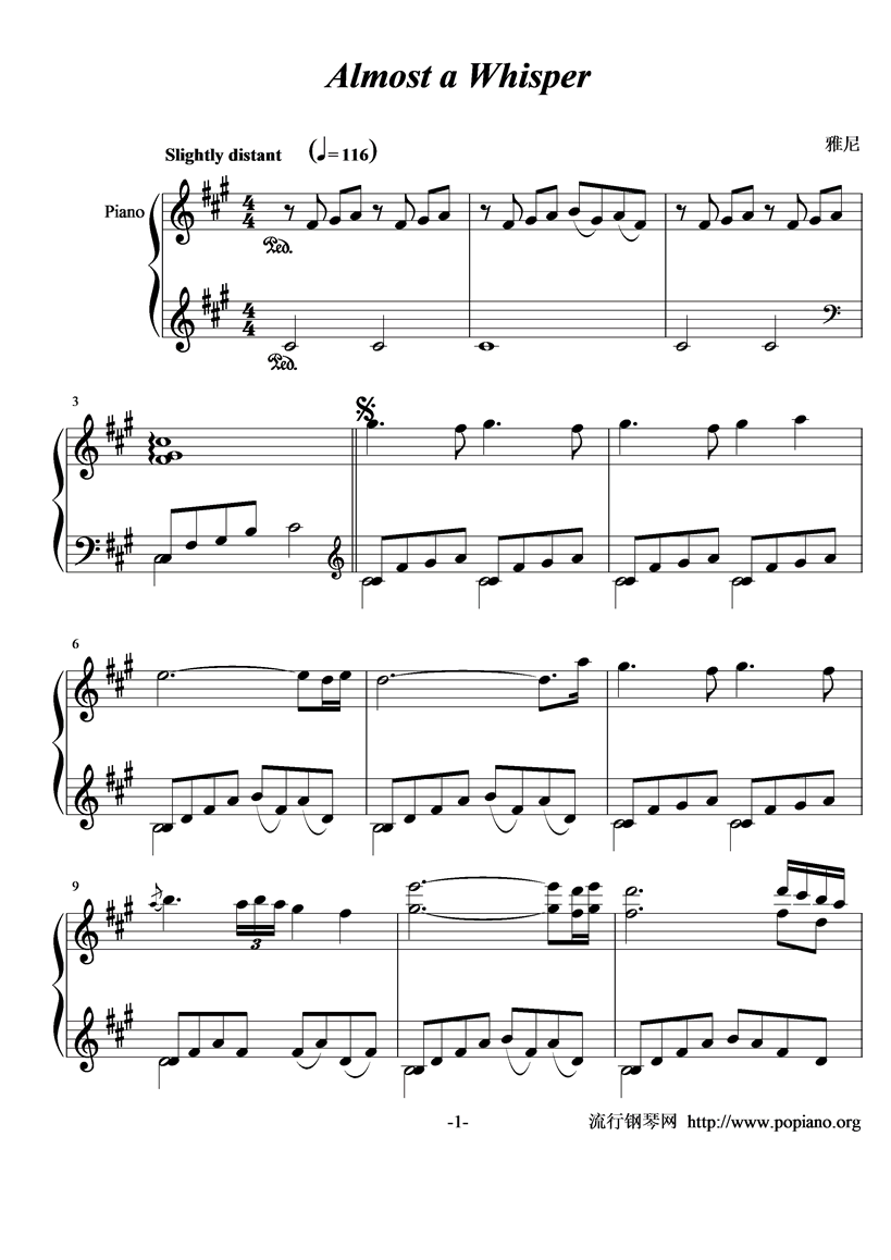 Almost a Whisper钢琴曲谱（图1）