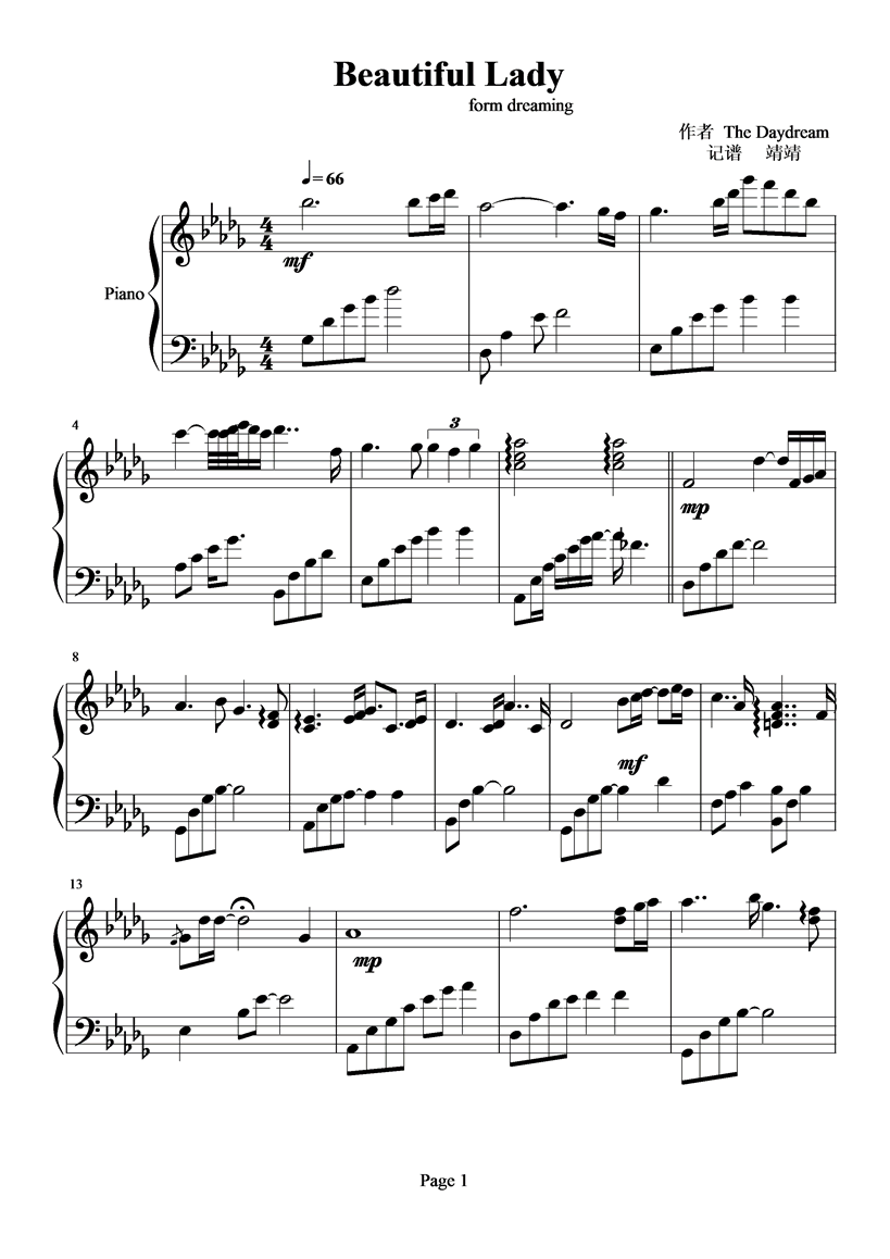 beautiful lady钢琴曲谱（图1）