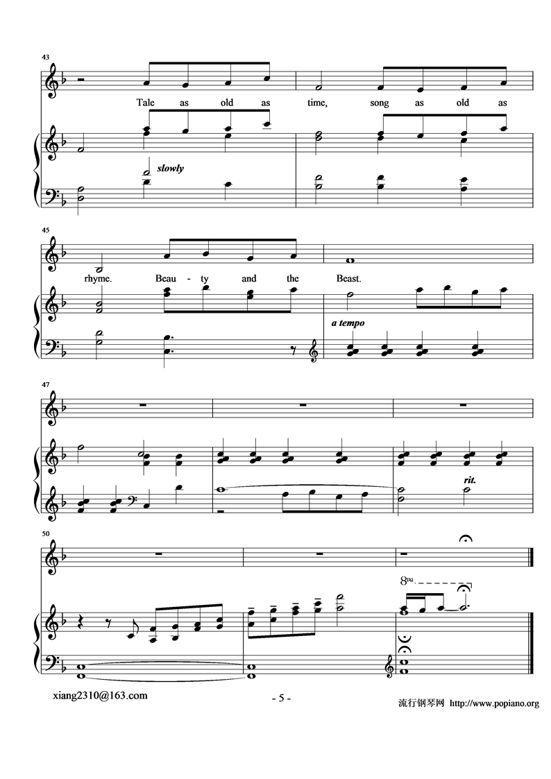 BEAUY AND THE BEAST钢琴曲谱（图5）