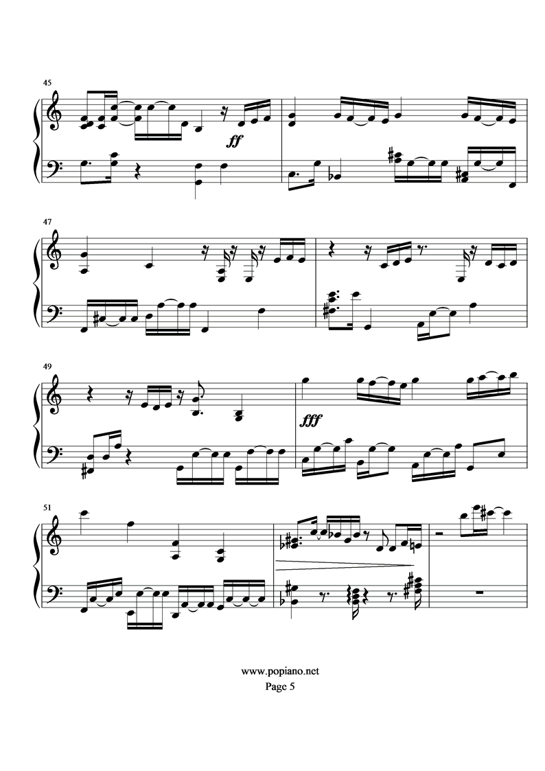 《圣斗士星矢》永远的孤独钢琴曲谱（图5）