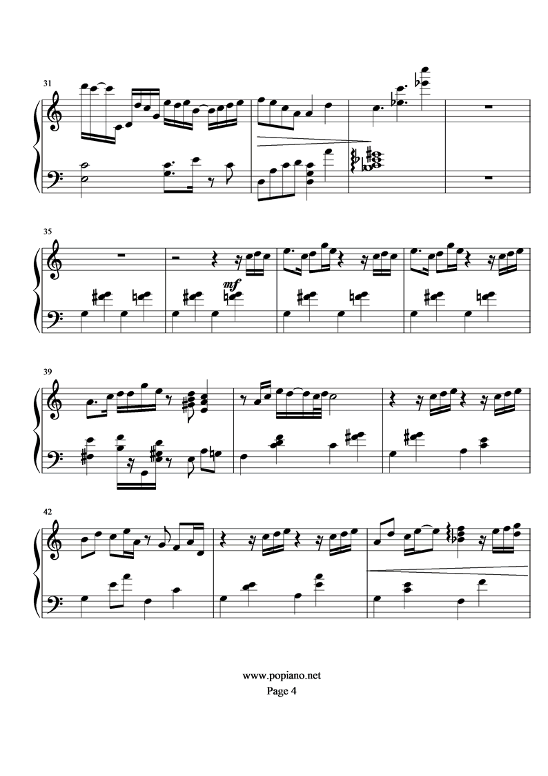 《圣斗士星矢》永远的孤独钢琴曲谱（图4）