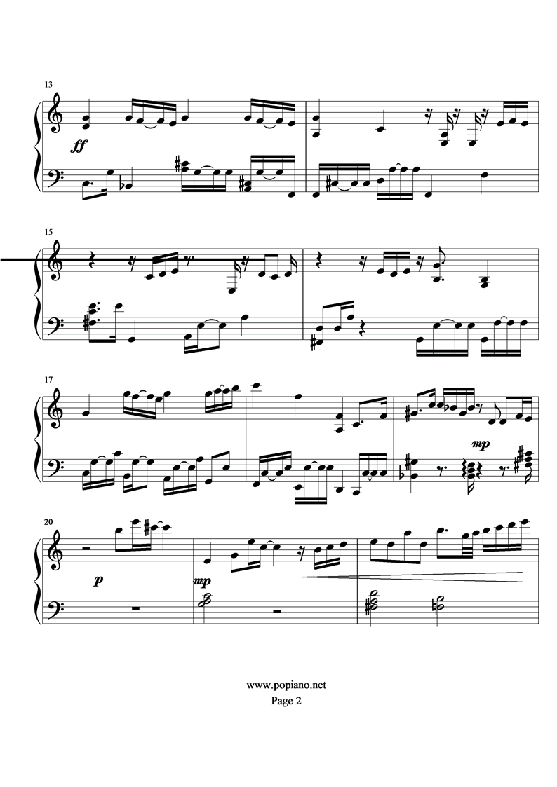 《圣斗士星矢》永远的孤独钢琴曲谱（图2）