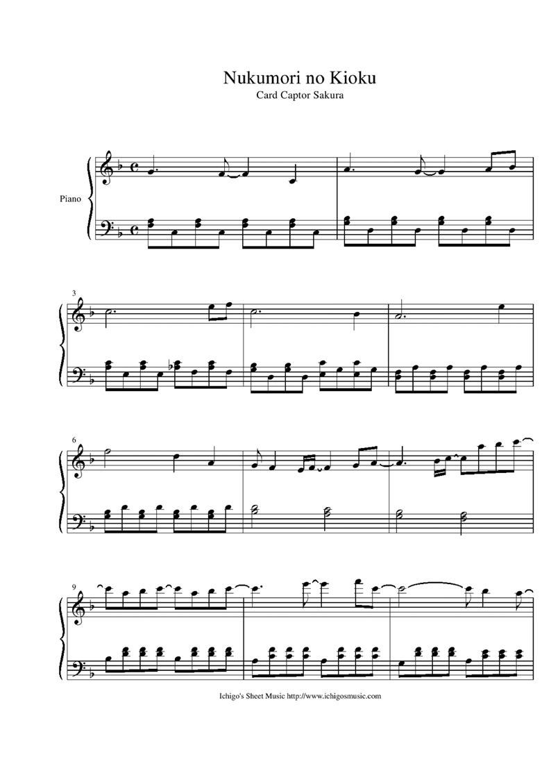 Nukumori no Kioku钢琴曲谱（图1）