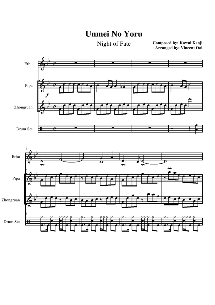 Unmei No Yoru钢琴曲谱（图1）