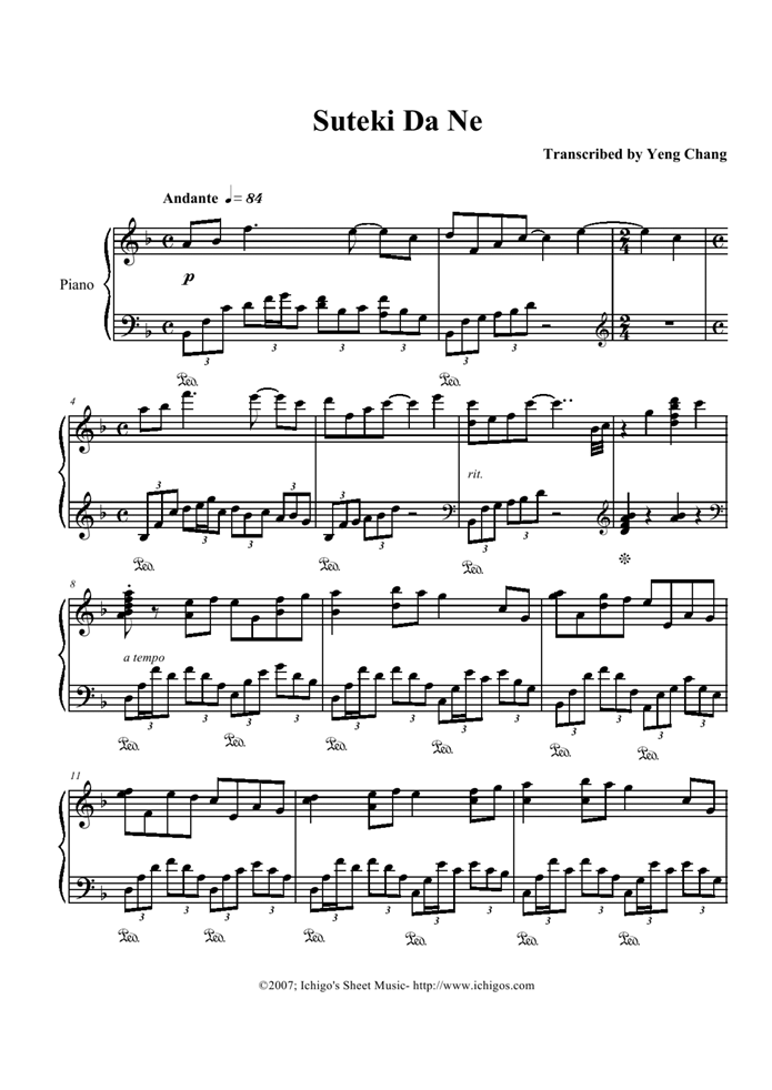 Suteki Da Ne钢琴曲谱（图1）