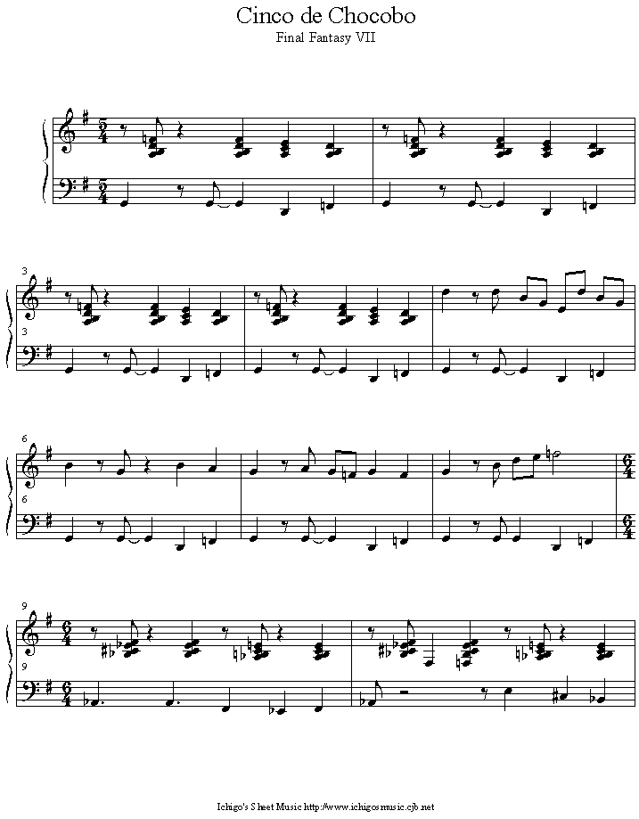 cinco_de_chocobo钢琴曲谱（图1）