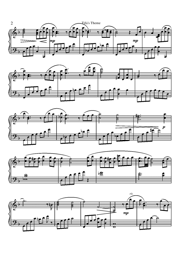 Tifa is Theme Piano Version钢琴曲谱（图2）