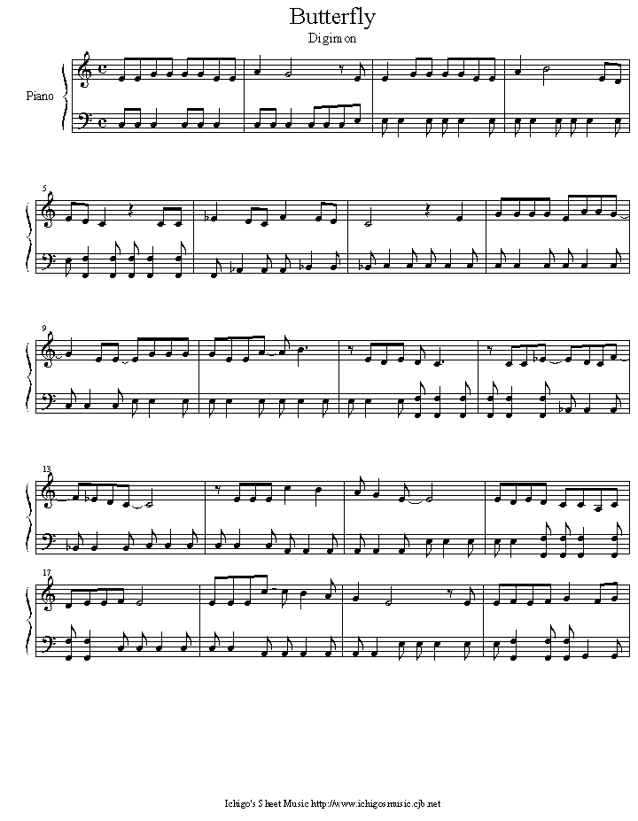 butterfly钢琴曲谱（图1）