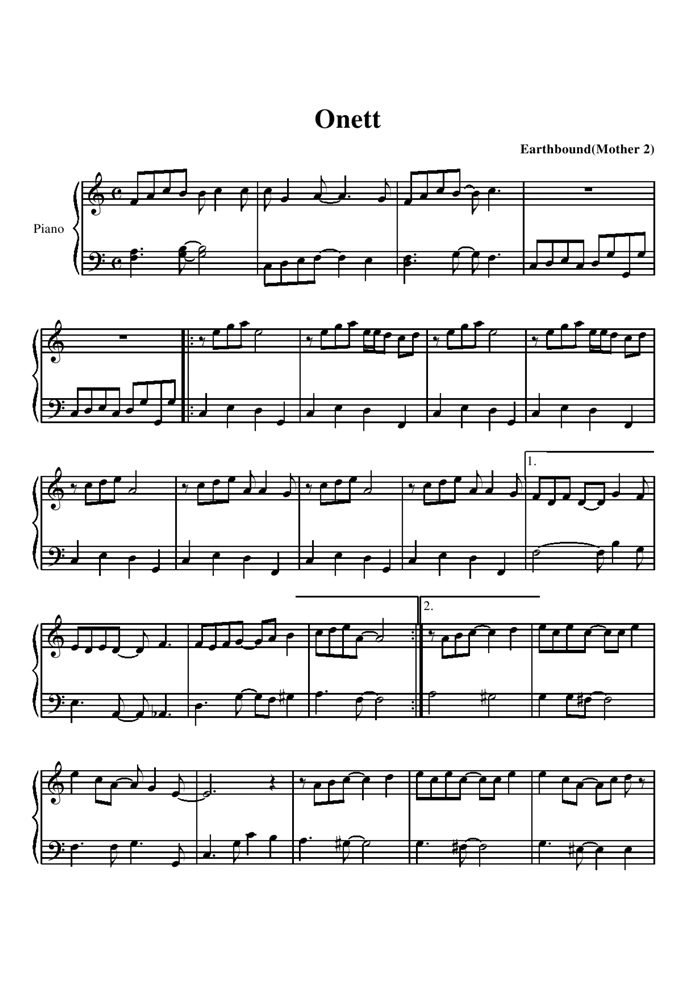 Onett钢琴曲谱（图1）