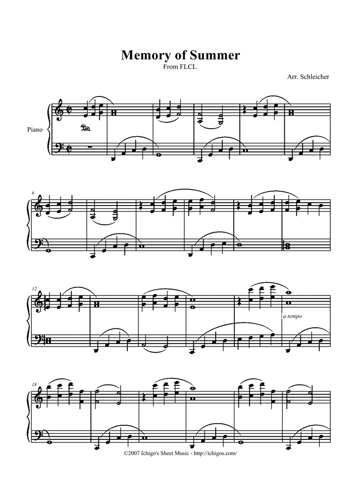 Memory of Summer钢琴曲谱（图1）