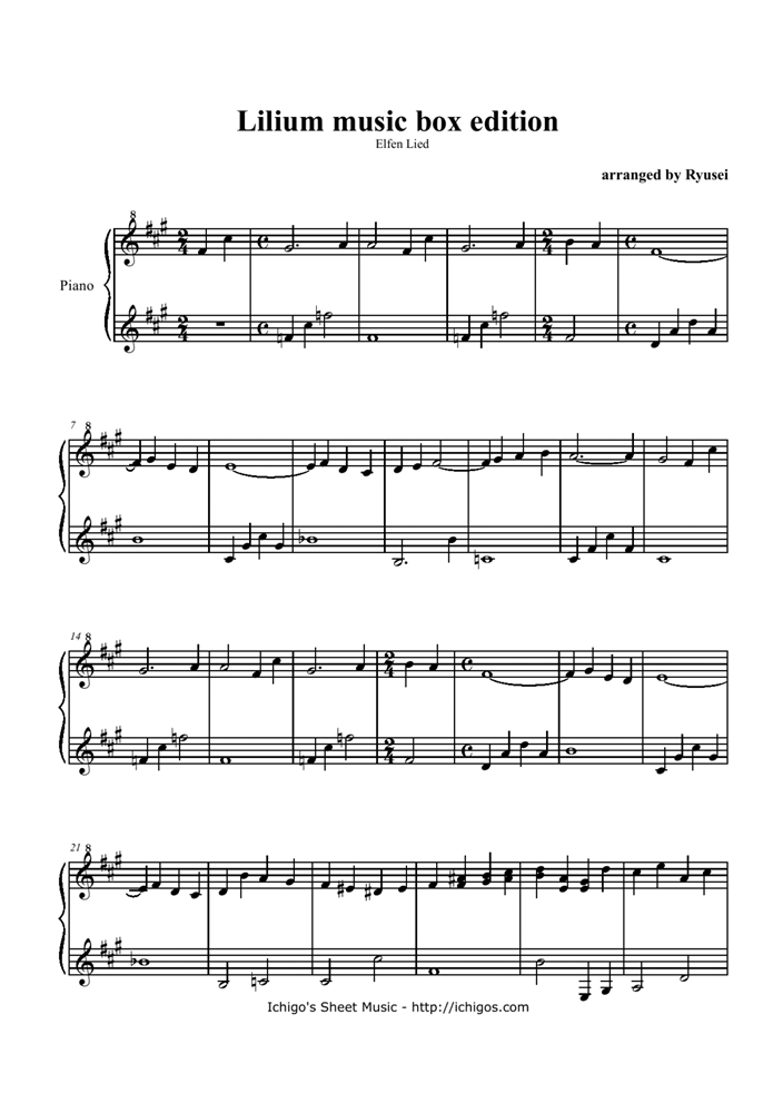Lilium Music Box Version钢琴曲谱（图1）