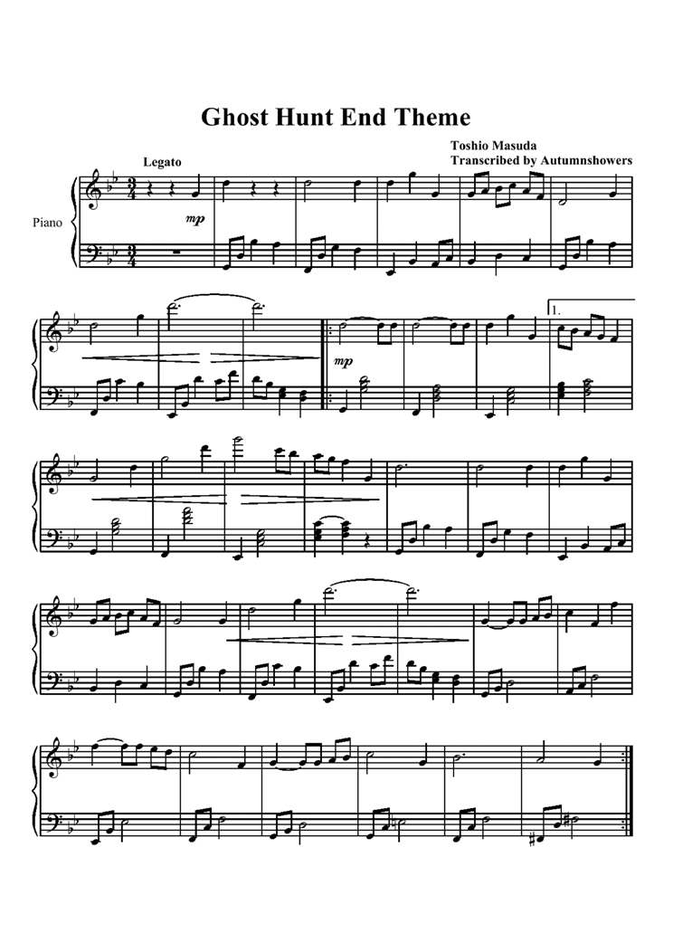 Ghost Hunt - End Theme钢琴曲谱（图1）