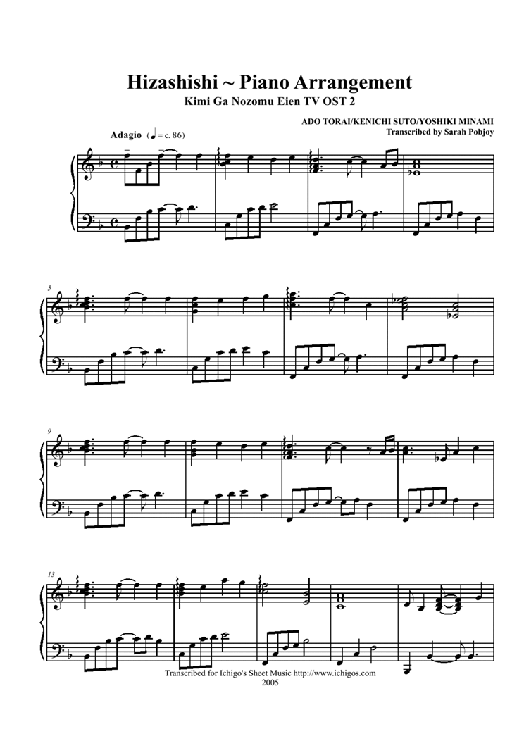 Hizashishi钢琴曲谱（图1）
