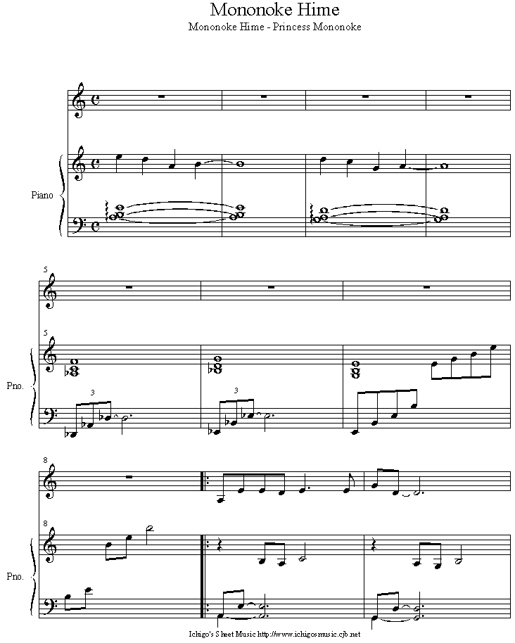 mononoke_hime钢琴曲谱（图1）