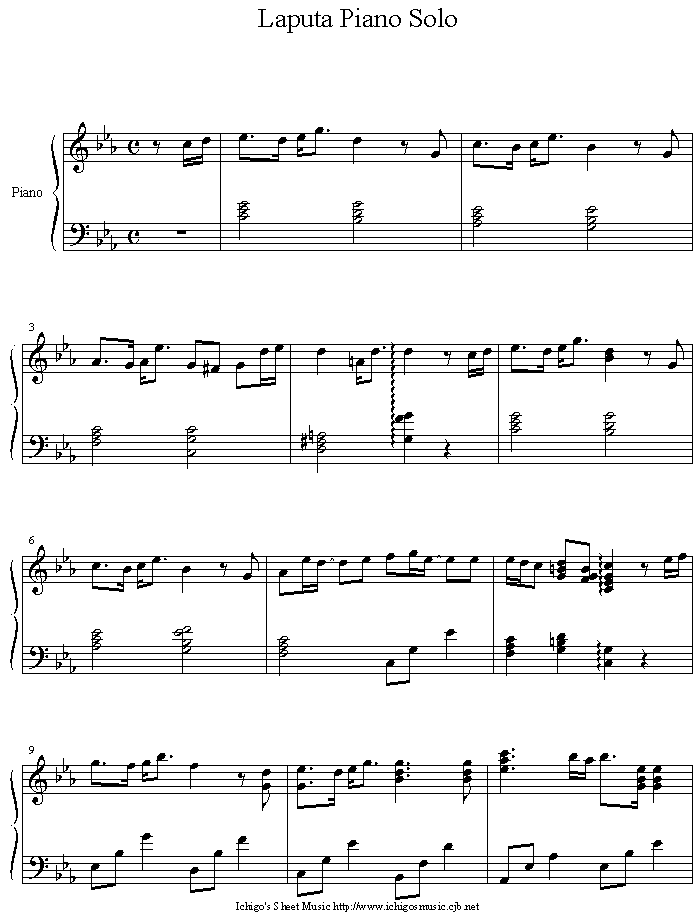 laputa piano solo钢琴曲谱（图1）