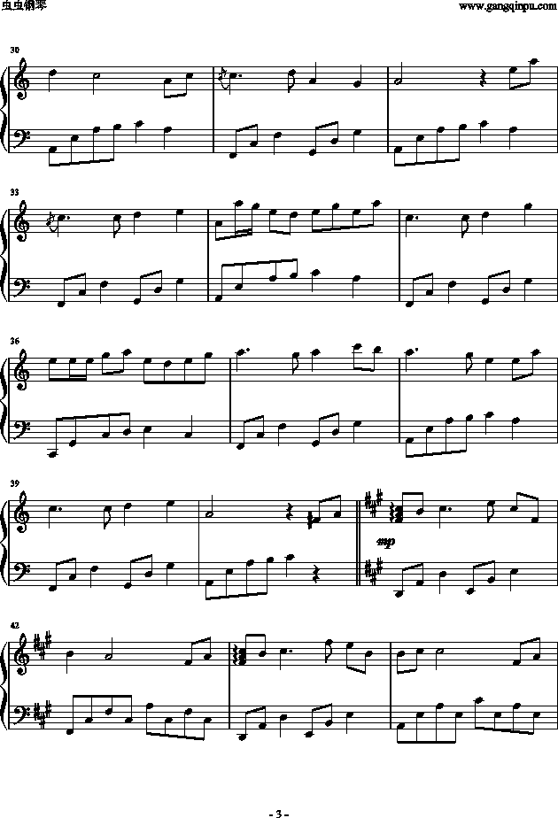 风居住的街道（A调转C调版）钢琴曲谱（图3）