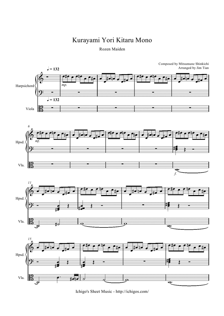 Kurayami Yori Kitaru Mono钢琴曲谱（图1）
