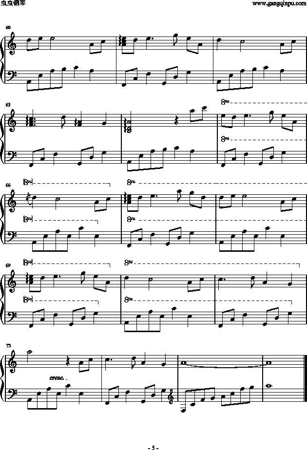 风居住的街道（A调转C调版）钢琴曲谱（图5）