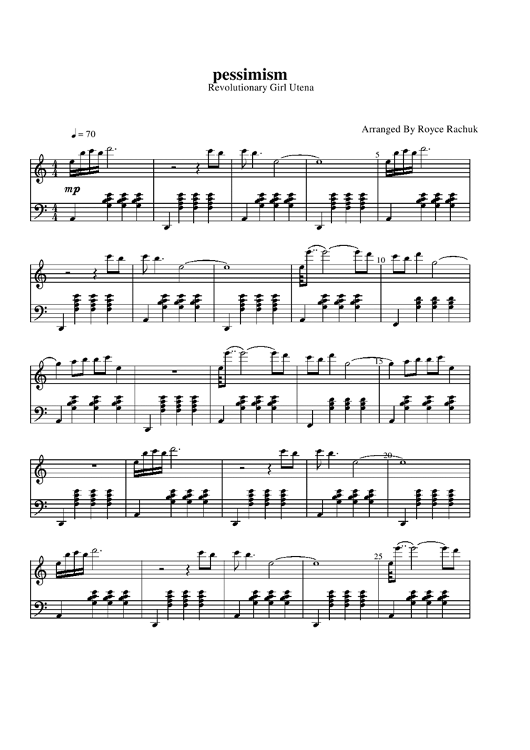 Utena - Pessimism钢琴曲谱（图1）