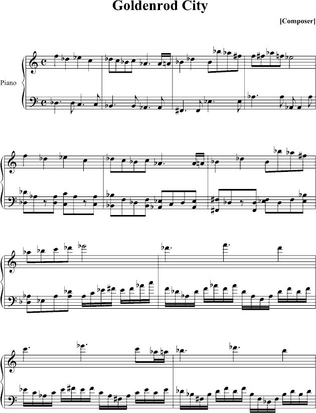 口袋妖怪金银黄金城音乐钢琴曲谱（图1）