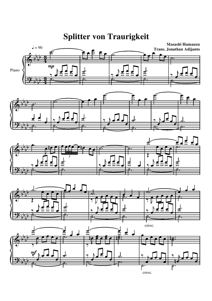 splitter von traurigkeit钢琴曲谱（图1）