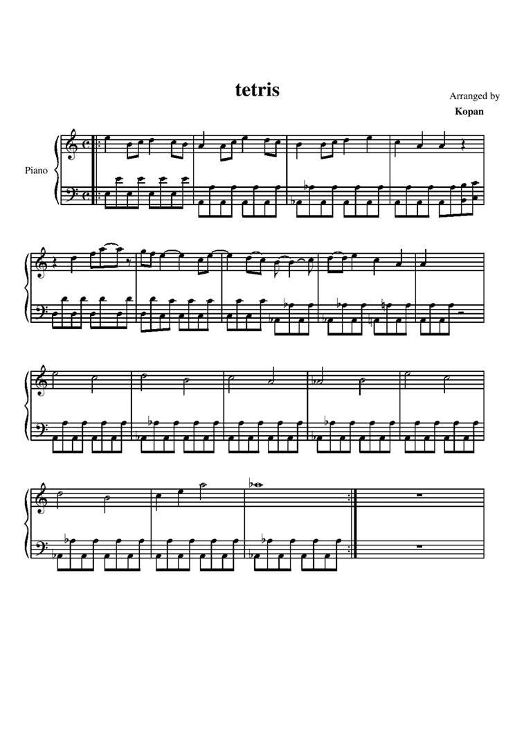 Tetris钢琴曲谱（图1）
