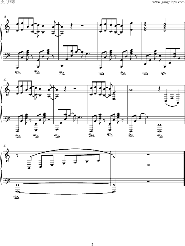 火影忍者-哀の伤 C调钢琴曲谱（图2）