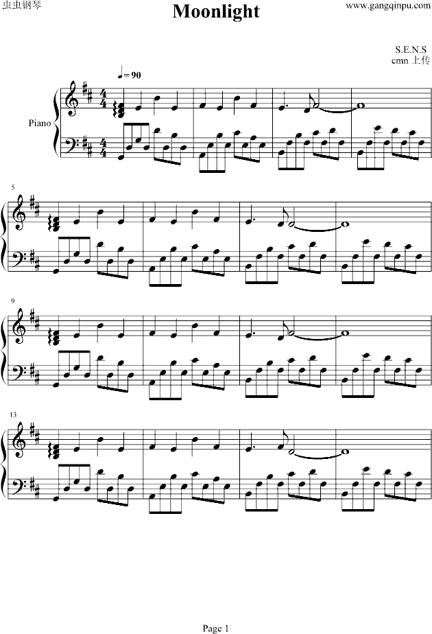 Moonlight钢琴曲谱（图1）