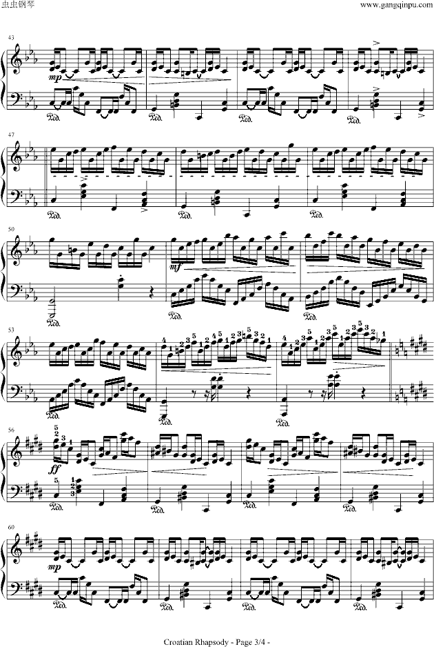 克罗地亚狂想曲-带指法钢琴曲谱（图3）