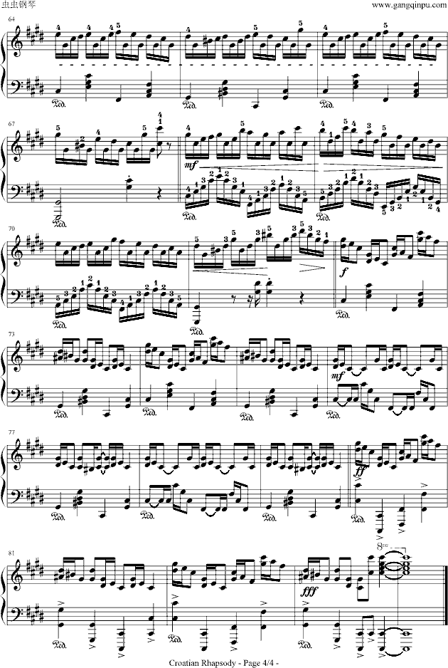 克罗地亚狂想曲-带指法钢琴曲谱（图4）