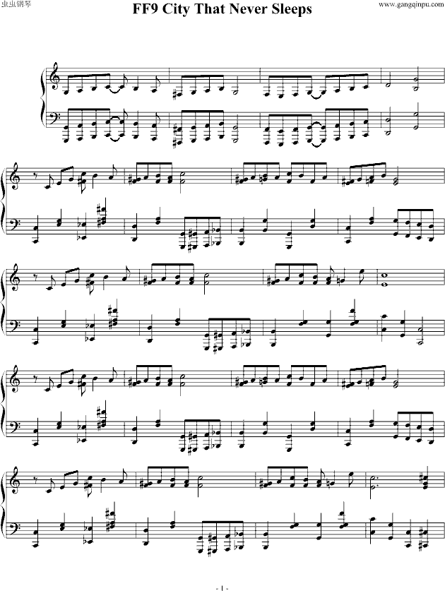 最终幻想9 城镇背景钢琴曲谱（图1）
